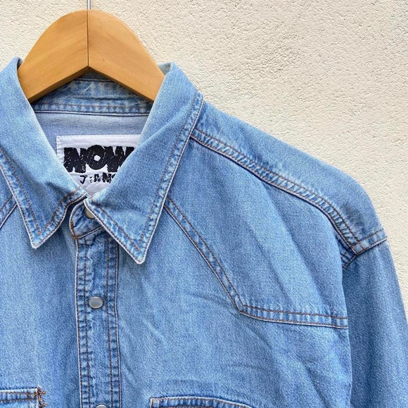 Vintage 90's NOW! Jeans Light Blue Denim Flap Pocket Oversized Shirt Medium. - Picture 3 of 4
